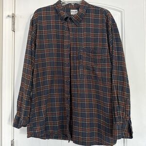 HeyBo Outdoors Men's Large Blue Plaid LS Button Down Cotton Shirt With Pocket